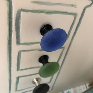 Glass drawer pull Set of 2 green OR 2 deep blue seaglass vintage glass drawer pull, update your home office,cupboard  knobs, sea glass knobs