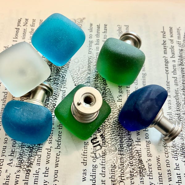 seaglass drawer pull (1) cobalt blue, white, green or light blue cultured seaglass cupboard  knob. Remodel, update kitchen, bath, office.