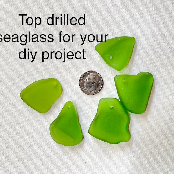 Pre drilled green seaglass diy, make your own pendants, necklace, craft with this vintage beverage bottle glass. Top Drilled beach glass