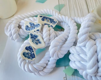 zee aardewerk geïnspireerd knop set, blauw en wit gered transferware china, gebroken porselein. Handgemaakte knopen. Naaister cadeau.