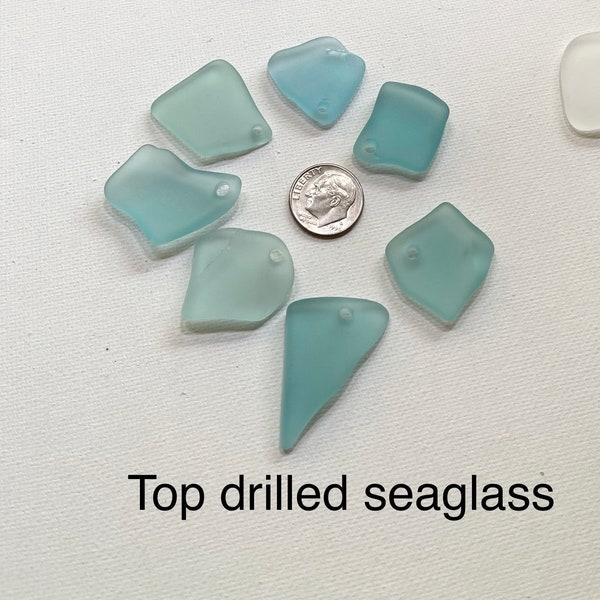 DIY 1  top drilled seaglass aqua, make your own pendants, necklace, craft with this vintage mason jar turquoise glass. Drilled beach glass