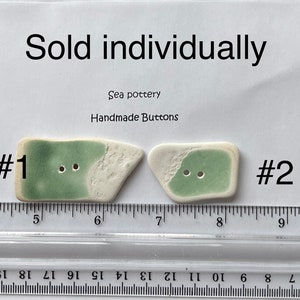 1 artisan button, sea pottery inspired button, green and white rescued broken pottery.  broken china button, toggle. Hand made button.