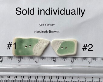 1 artisan button, sea pottery inspired button, green and white rescued broken pottery.  broken china button, toggle. Hand made button.