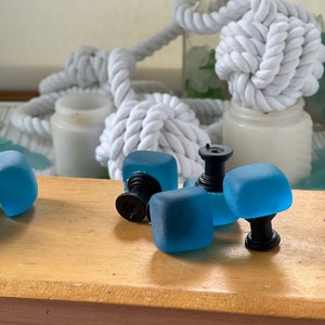Aquamarine drawer pulls, ocean blue set of 4  cultured seaglass cupboard handle. DIY home Improvement, kitchen, bath, office, Furniture.