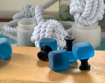 Aquamarine drawer pulls, ocean blue set of 4  cultured seaglass cupboard handle. DIY home Improvement, kitchen, bath, office, Furniture.