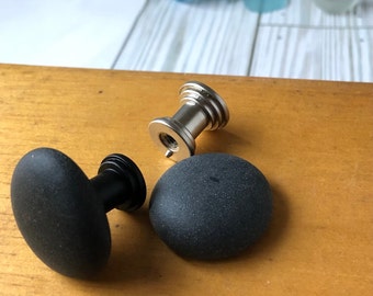 1 seaglass black hardware knob. Black beach glass inspired vintage glass drawer pull.  DIY update kitchen, bath, home office, furniture etc.