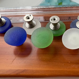 1 Sea glass knob. In dark denim blue, green or white beach glass inspired vintage glass drawer pull cupboard  knob, handmade cabinet handle.