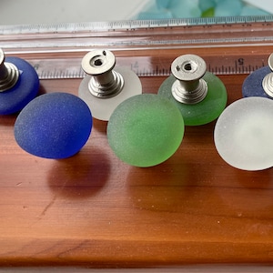 1 Sea glass knob. In dark denim blue, green or white beach glass inspired vintage glass drawer pull cupboard  knob, handmade cabinet handle.