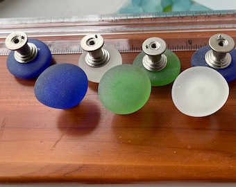 1 Sea glass knob. In dark blue, green or white beach glass inspired vintage glass drawer pull cupboard  knob, handmade cabinet handle.