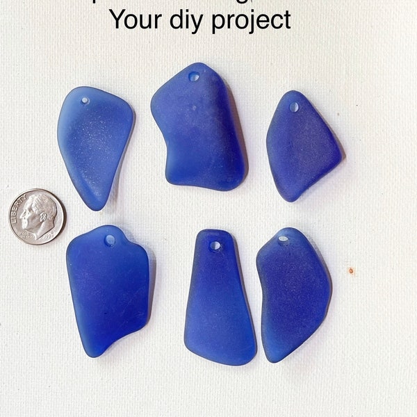 DIY 1 drilled seaglass cobalt blue, make your own pendants, necklace, craft with this vintage medicine bottle glass. Top Drilled beach glass