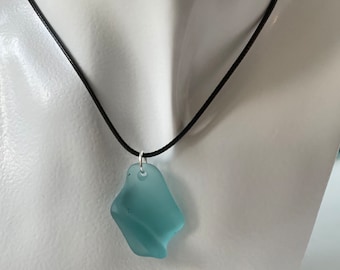 One BeachGlass aqua pendant, mason jar turquoise interesting jar thread texture.  Nice beach theme ad on for your charm necklace. 18” cord