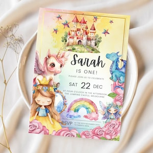 Unicorn and Dragon Birthday Invitation I  Custom Text | Fairytale Birthday Invitation | Dragon Birthday | Editable Invitation, 1007