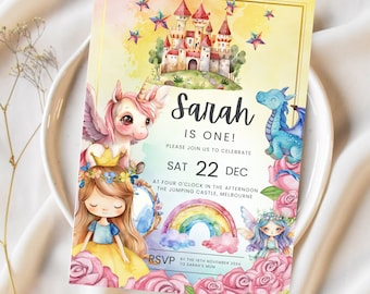 Unicorn and Dragon Birthday Invitation: Fairytale Party (Editable Template)