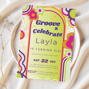 Groovy Invitation, Hippie birthday, 60s theme, 70s theme, two groovy, groovy party, GROOVE