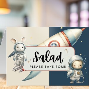Stampabile per festeggiare il compleanno di un bambino, cartello per buffet, etichetta canva, tema carino dello spazio, 1010