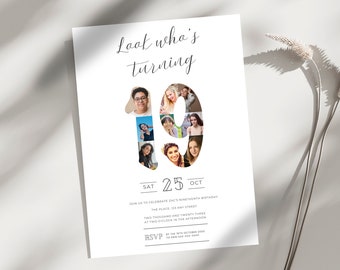 Minimalist Photo Collage 19th Birthday Invitation (Instant Download)