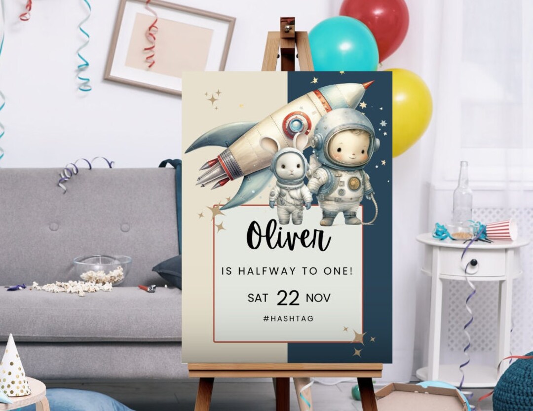 Halfway to One Welcome Sign Canva Template, Half Birthday Boy Printable ...