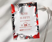 Red Black Silver Birthday Invitation | Digital Instant Download | Editable Digital Canva Template | 50th birthday l Milestone Birthday