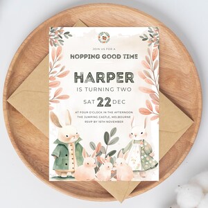 2nd bunny birthday invitation - some bunny is two - girls bunny birthday party - cute bunny invite - Instant Download
