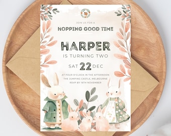 2nd bunny birthday invitation - some bunny is two - girls bunny birthday party - cute bunny invite - Instant Download