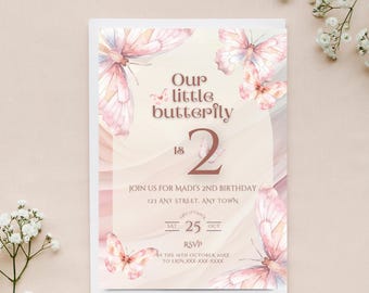 Pink Butterfly 2nd Birthday Invitation (Digital Download)
