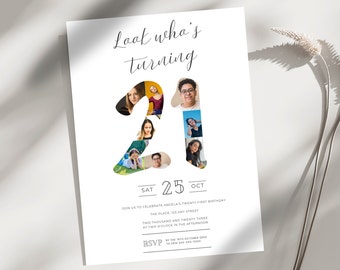Minimalist 21st Birthday Invitation Template: Photo Collage (Digital Download)