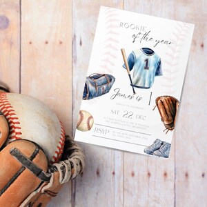 Editable Rookie Year Baseball First Birthday Invitation - Digital Template - Sports 1st Birthday Invite