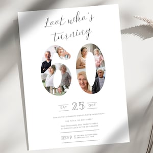 Editable sixty birthday invitation, minimal 60th birthday invite template, 60th birthday invitation, Instant Download,1015