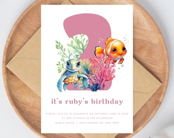 Under the Sea 2nd Birthday Invitation: Editable Ocean Animals (Digital Download)
