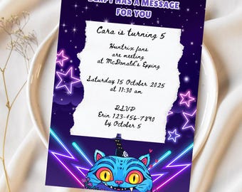 Huntrix Birthday Invitation Template | K-Pop Editable Digital Invite |  Demon Hunters Party | Derpy Tiger Message | Kids Printable Download