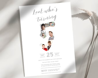 Minimalist Photo 5th Birthday Invitation Template (Digital Download)