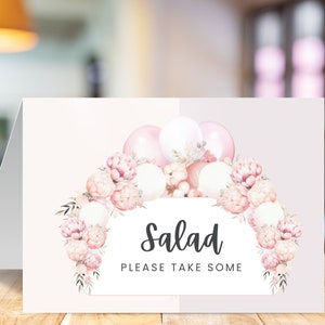 Cartello con cibo per festa di compleanno floreale rosa, festa per bambine, download immediato economico, modifica gratuita su Canva, 1009