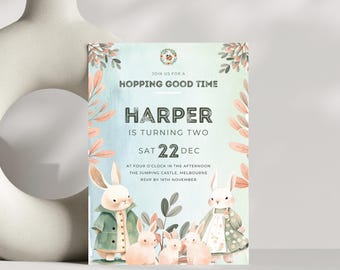 2nd bunny birthday invitation - some bunny is two - girls bunny birthday party - cute bunny invite - Instant Download