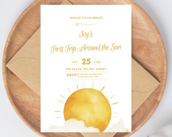 Boho Sun 1st Birthday Invitation: Editable Template (Digital Download)