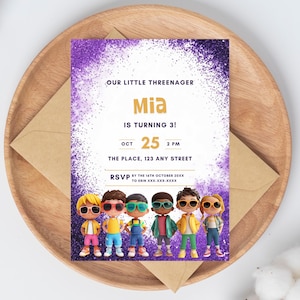 Editable Threenager Birthday Invitation Template | Little Miss Threenager 3rd Birthday | Turning Three Party | Threenager Dream Celebration