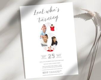 Plantilla de invitación minimalista para sexto cumpleaños (descarga digital)