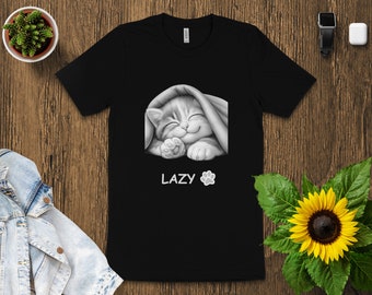 Cat funny lazy sleep Unisex T-shirt sleeping cat graphic tee funny quotes cotton t-shirt birthday gift cat owner pet funny cute cat fashion