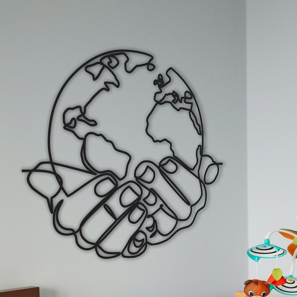 World Globe in hands Design laser cut vector files ai cdr dxf pdf png svg panel wall art  engraving pattern print decor instant download