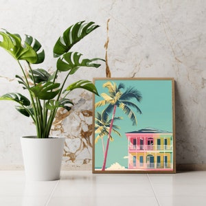 DIGITAL Key West Flat Poster Design Illustration Tropical Home Artwork Download