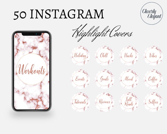 50 Rose Gold Words Pink and White Marble Instagram Story | Etsy