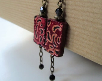 Red Animal Print Leather Niobium Earrings