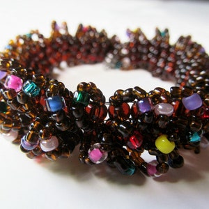 Chocolate Cake with Sprinkles Caterpillar Beadwoven Bracelet in Brown with Multi-Colors READY TO SHIP image 2