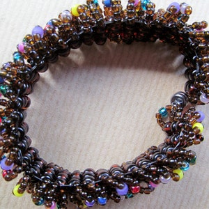 Chocolate Cake with Sprinkles Caterpillar Beadwoven Bracelet in Brown with Multi-Colors READY TO SHIP image 5