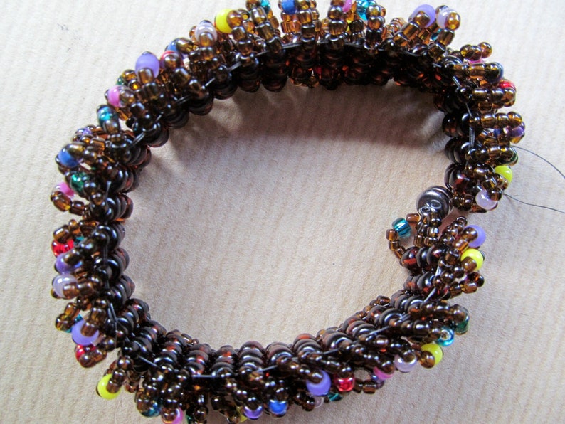 Chocolate Cake with Sprinkles Caterpillar Beadwoven Bracelet in Brown with Multi-Colors READY TO SHIP image 5