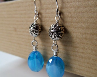 Robin's Egg - Aqua Glass and Bali Beaded Sterling Silver Earrings