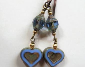 Love - Blue Hearts and Czech Glass Niobium Earrings - BeadedTail - Amor - Anniversary