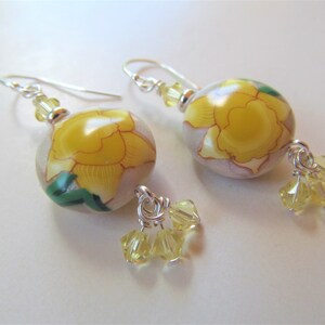 Yellow Daffodil Polymer Clay and Swarovski Crystal Beaded Sterling Silver Earrings BeadedTail Spring Flowers image 6