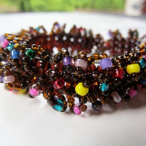 Chocolate Cake with Sprinkles Caterpillar Beadwoven Bracelet in Brown with Multi-Colors READY TO SHIP image 3