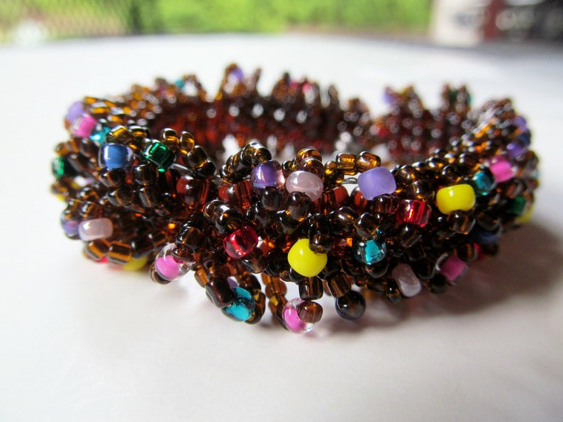 Chocolate Cake with Sprinkles Caterpillar Beadwoven Bracelet in Brown with Multi-Colors READY TO SHIP image 3