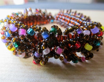 Chocolate Cake with Sprinkles - Caterpillar Beadwoven Bracelet in Brown with Multi-Colors READY TO SHIP